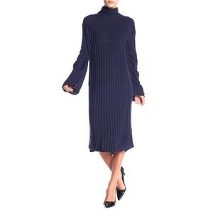 Women's NWT Free Press Ribbed Midi Turtleneck Sweater Dress XS / S Navy 2324